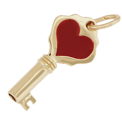 14k Gold Key with Red Heart Charm by Rembrandt Charms 14k Gold Key with Red Heart Charm by Rembrandt Charms