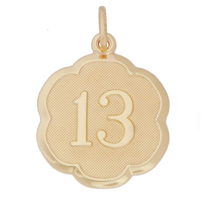 Gold Plate Number Thirteen Scalloped Charm by Rembrandt Charms Gold Plate Number Thirteen Scalloped Charm by Rembrandt Charms
