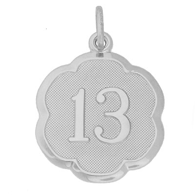 14K White Gold Number Thirteen Scalloped Charm by Rembrandt Charms 14K White Gold Number Thirteen Scalloped Charm by Rembrandt Charms