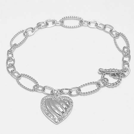 Sterling Silver Charm Bracelet with Hearts & Diamonds 7 1/2" Sterling Silver Charm Bracelet with Hearts & Diamonds 7 1/2"