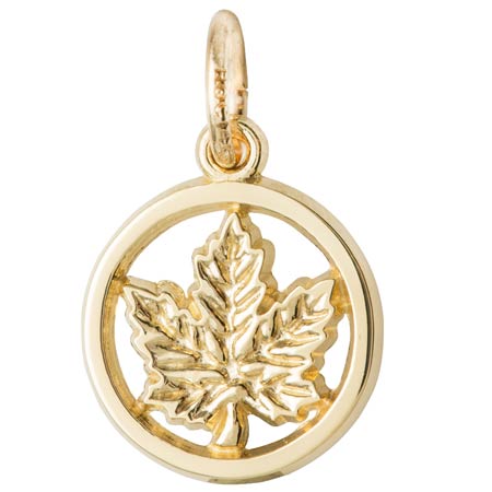 14K Gold Ringed Maple Leaf Accent Charm by Rembrandt Charms 14K Gold Ringed Maple Leaf Accent Charm by Rembrandt Charms