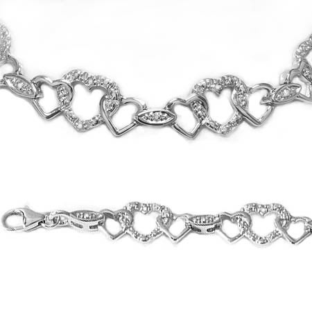 Sterling Silver Charm Bracelet with Hearts and Diamonds 7 inch Sterling Silver Charm Bracelet with Hearts and Diamonds 7 inch