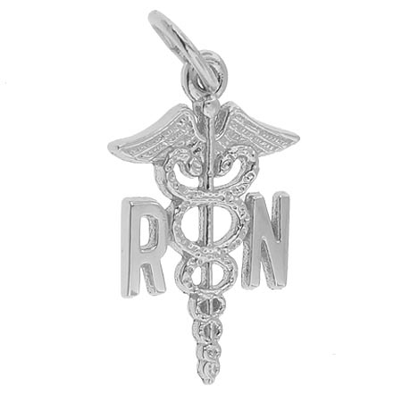 14K White Gold Small Registered Nurse Caduceus by Rembrandt Charms 14K White Gold Small Registered Nurse Caduceus by Rembrandt Charms