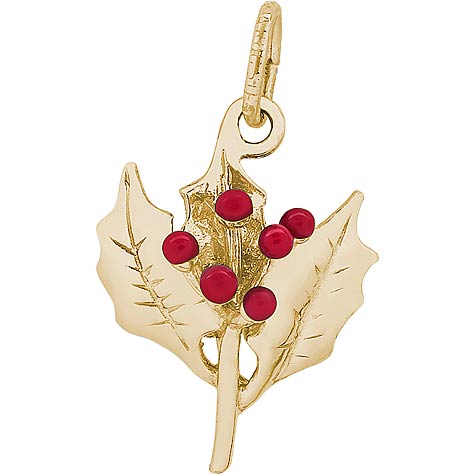 14K Gold Red Holly Leaf Charm by Rembrandt Charms 14K Gold Red Holly Leaf Charm by Rembrandt Charms