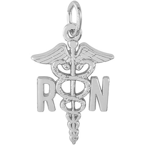 14K White Gold Registered Nurse Caduceus Charm by Rembrandt Charms 14K White Gold Registered Nurse Caduceus Charm by Rembrandt Charms