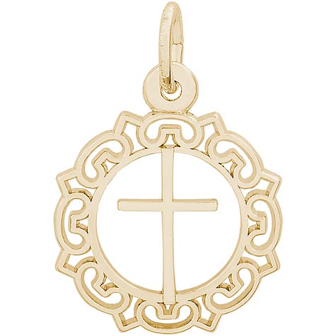Gold Plate Cross with Ornate Border Charm by Rembrandt Charms Gold Plate Cross with Ornate Border Charm by Rembrandt Charms