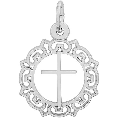 14K White Gold Cross with Ornate Border Charm by Rembrandt Charms 14K White Gold Cross with Ornate Border Charm by Rembrandt Charms