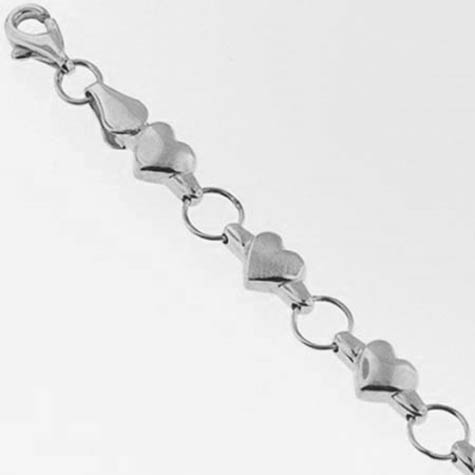 14k White Gold Charm Bracelet with Hearts 5.7mm by 7 inches 14k White Gold Charm Bracelet with Hearts 5.7mm by 7 inches