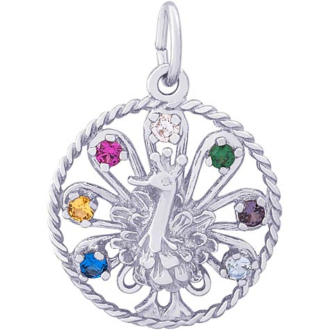 14K White Gold Peacock Charm Select 7 Stones by Rembrandt Charms 14K White Gold Peacock Charm Select 7 Stones by Rembrandt Charms