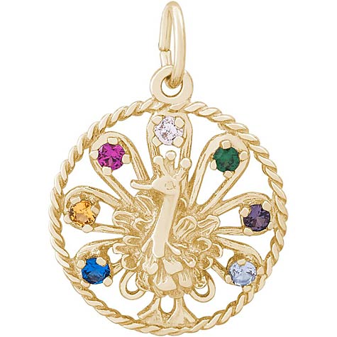 Gold Plate Peacock Charm Select 7 Stones by Rembrandt Charms Gold Plate Peacock Charm Select 7 Stones by Rembrandt Charms
