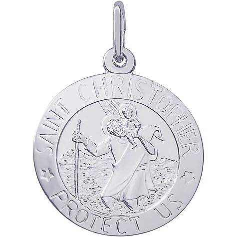 14K White Gold Saint Christopher Disc Charm by Rembrandt Charms 14K White Gold Saint Christopher Disc Charm by Rembrandt Charms