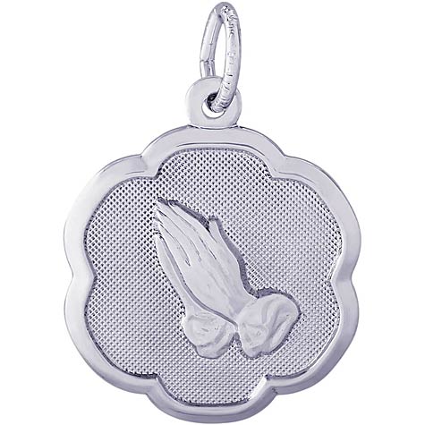 14K White Gold Praying Hands Scalloped Charm by Rembrandt Charms 14K White Gold Praying Hands Scalloped Charm by Rembrandt Charms