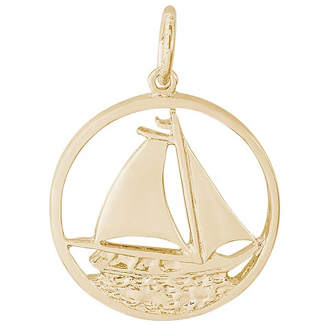 Gold Plate Sailboat in Circle Charm by Rembrandt Charms Gold Plate Sailboat in Circle Charm by Rembrandt Charms