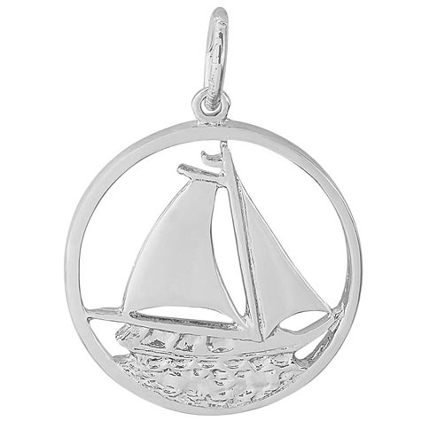 14K White Gold Sailboat in Circle Charm by Rembrandt Charms 14K White Gold Sailboat in Circle Charm by Rembrandt Charms