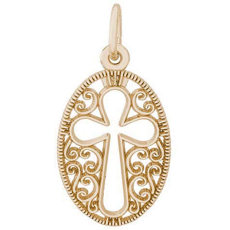 14K Gold Filigree Oval Cross Charm by Rembrandt Charms 14K Gold Filigree Oval Cross Charm by Rembrandt Charms