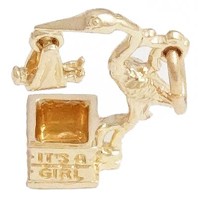 14k Gold Stork It's a Girl Charm by Rembrandt Charms 14k Gold Stork It's a Girl Charm by Rembrandt Charms