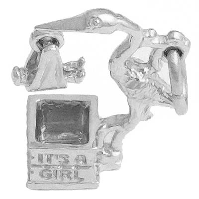 14k White Gold Stork It's a Girl Charm by Rembrandt Charms 14k White Gold Stork It's a Girl Charm by Rembrandt Charms