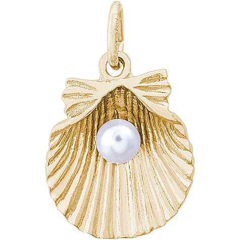 Gold Plate Clamshell with Pearl Charm by Rembrandt Charms Gold Plate Clamshell with Pearl Charm by Rembrandt Charms