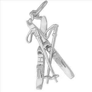Sterling Silver Downhill Skis with Poles Charm by Rembrandt Charms Sterling Silver Downhill Skis with Poles Charm by Rembrandt Charms