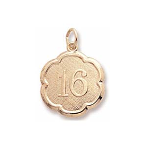10K Gold Number Sixteen Scalloped Charm by Rembrandt Charms 10K Gold Number Sixteen Scalloped Charm by Rembrandt Charms