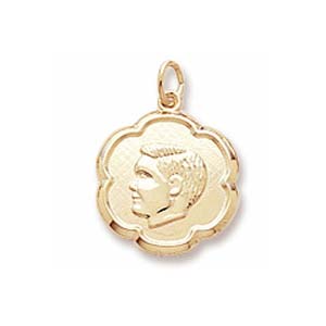 14k Gold Boy's Head Scalloped Disc Charm by Rembrandt Charms 14k Gold Boy's Head Scalloped Disc Charm by Rembrandt Charms