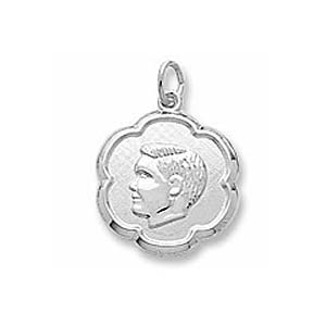14K White Gold Boy's Head Scalloped Disc Charm by Rembrandt Charms 14K White Gold Boy's Head Scalloped Disc Charm by Rembrandt Charms