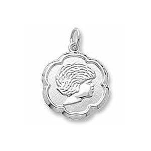 14K White Gold Girls Head Scalloped Disc Charm by Rembrandt Charms 14K White Gold Girls Head Scalloped Disc Charm by Rembrandt Charms
