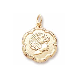 Gold Plate Girls Head Scalloped Disc Charm by Rembrandt Charms Gold Plate Girls Head Scalloped Disc Charm by Rembrandt Charms