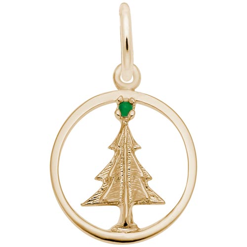 14K Gold Christmas Tree Circle Charm by Rembrandt Charms 14K Gold Christmas Tree Circle Charm by Rembrandt Charms